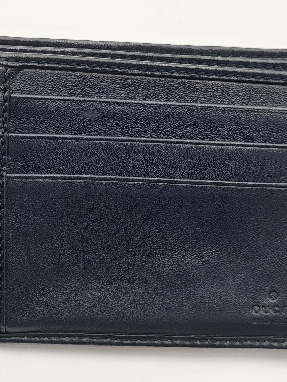 Gucci Royal Blue Embossed Leather Bifold Wallet with Beige/Blue Web Stripe Auth.